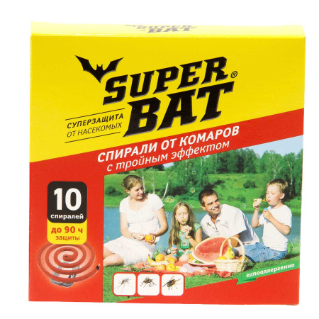 Антикомар СПИРАЛИ 10 шт красные тройное действие SuperBAT х60