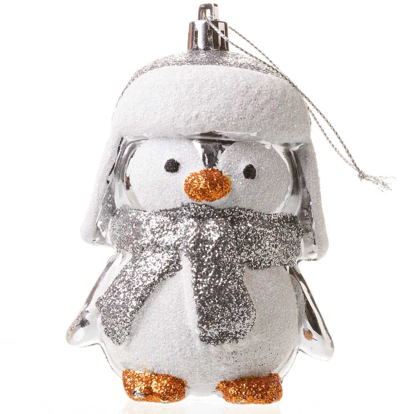 Шар SFOP21062-С 1шт 10см Пингвинчик серебро (288)