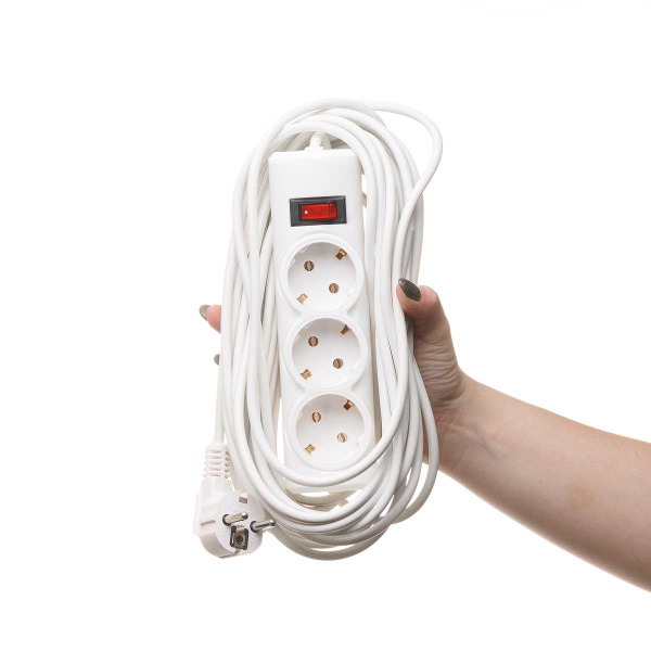 Удлинитель Премиум с кнопкой 3 гнезда 10 метров ПВС 3*0,75 с заземлением х20