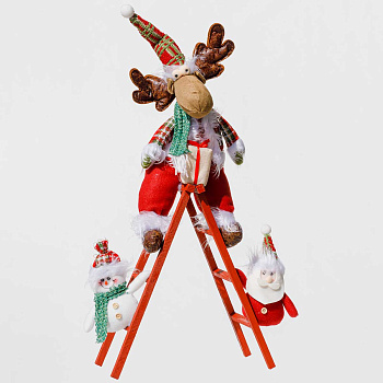Фигура новогодняя AKK007C Лось на лесенке 80см