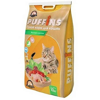 Пуффинс Корм сухой для кошек 10кг Вкусная курочка