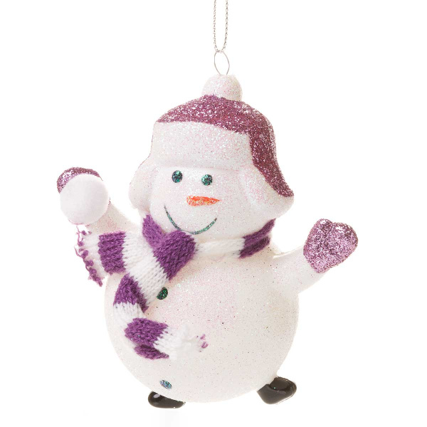 Шар SFOP21422-F 1шт 10см Снеговик в шапке фиолетовый (192)
