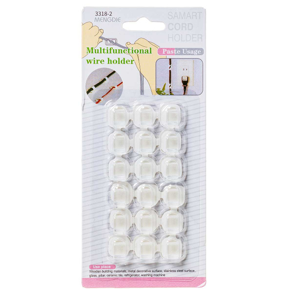 Крючки для проводов 18шт на блистере самоклеящиеся силиконовые NA2353 (480)