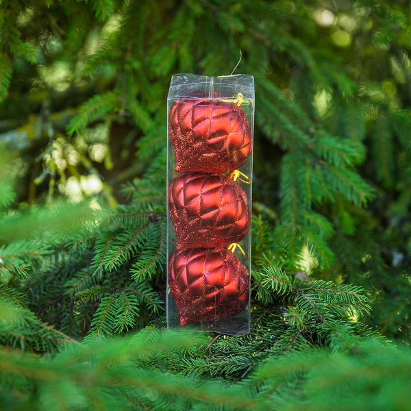 Шар 8BDC3-G20-1 3шт 8см "Фонарик" красный с блестками (128)