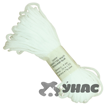 Шнур полиэфирный диаметр 4мм, 25м белый х100