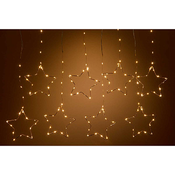 Гирлянда дождь LLN-37-1 8насадок металлических длина 3м СВЕТ ТЕПЛЫЙ БЕЛЫЙ, 8насадок Звезды-15см, Длина вниз-60-80см.(60)