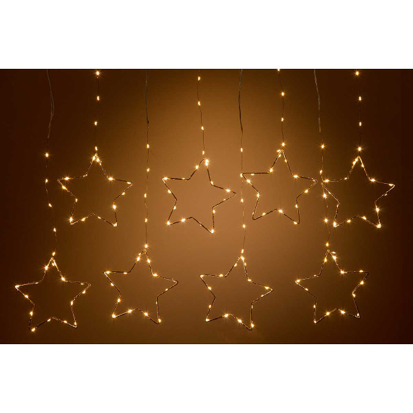 Гирлянда дождь LLN-37-1 8насадок металлических длина 3м СВЕТ ТЕПЛЫЙ БЕЛЫЙ, 8насадок Звезды-15см, Длина вниз-60-80см.(60)