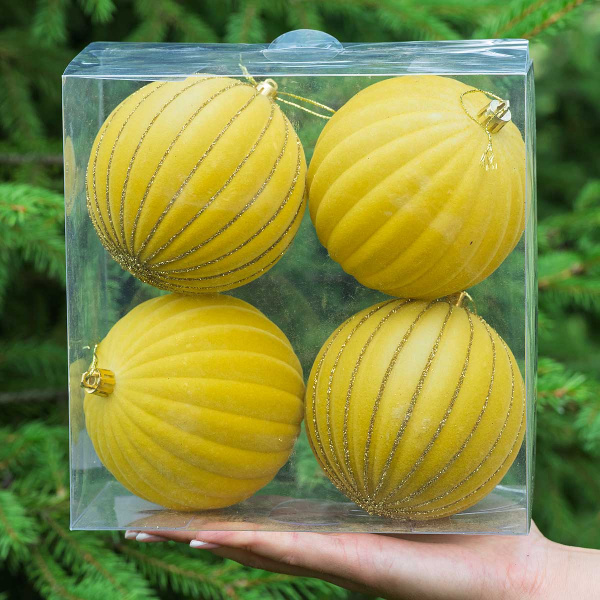 Набор елочных украшений 10RDC4/H82-6 10 см 4 шт Шары БАРХАТ МЕДОВЫЙ