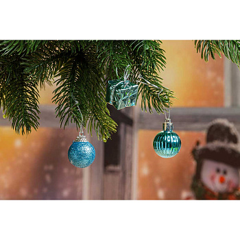 Набор елочных украшений G008 12шт 3см Микс(шарики 2вида, подарки) голубой (540)