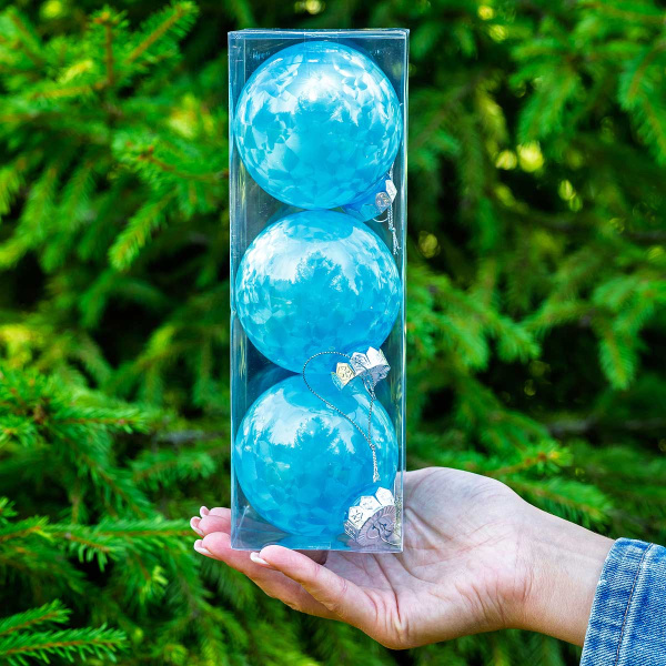 Шар YWJ-5017 3 шт 8 см "Морозный узор" Розовый