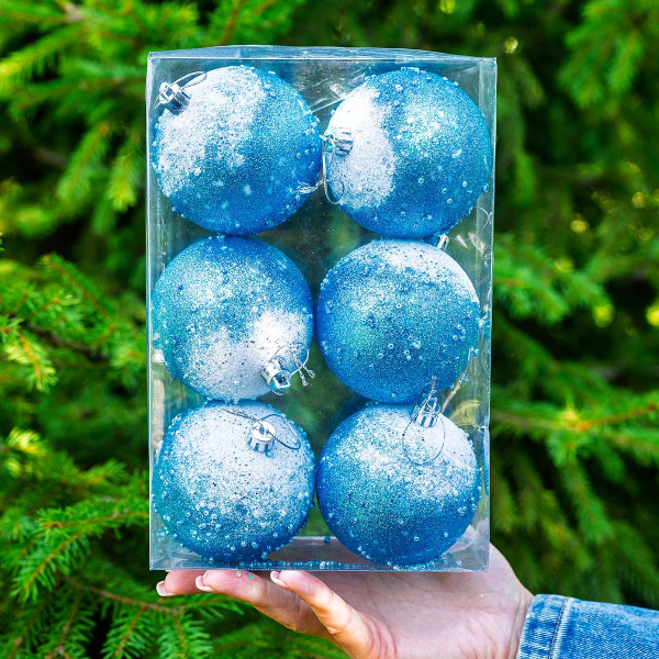 Шар WA25047 6 шт 17 см Сосульки Белые с инеем