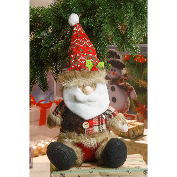 Фигура новогодняя CKK227A интерьерная Дед Мороз 45см в красном колпаке,сидит