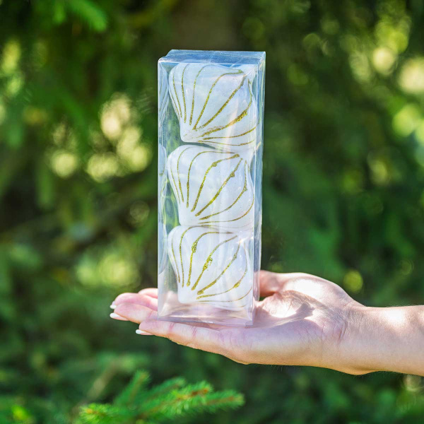 Шар 8ZDC3-H89 3шт 8см "Юла" белая с золотой нитью