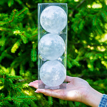 Шар YWJ-5013 3 шт 8 см "Морозный узор" Жемчуг(98)