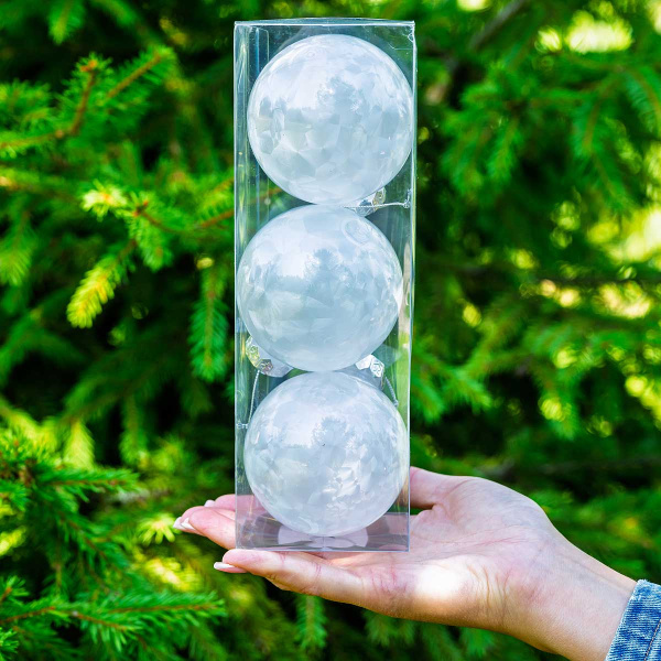 Шар YWJ-5013 3 шт 8 см "Морозный узор" Жемчуг(98)