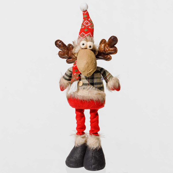 Фигура новогодняя интерьерная CKK219C Лось 40-50см с телескопическими ногами красный в зеленой кофте