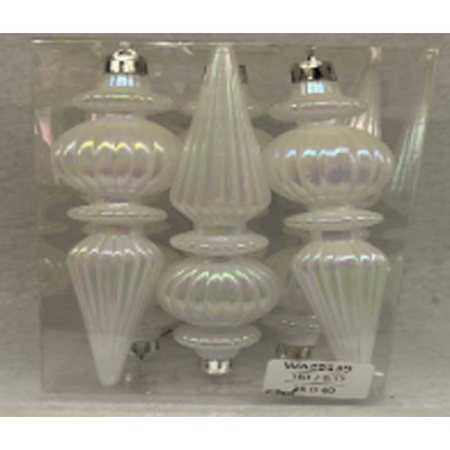 Шар WA25539 6 шт 17 см Сосульки рельефные Белый Перламут