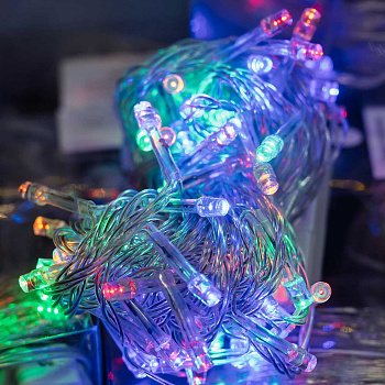 Гирлянда LED LLN-05 50ламп ЦВЕТНАЯ прозрачный провод 5м НА БАТАРЕЙКАХ (в комплект не входит)