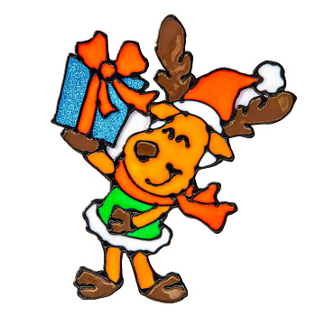 Наклейка на стекло А109 Олень с подарком 20*25см (12)