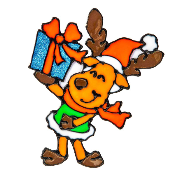 Наклейка на стекло А109 Олень с подарком 20*25см (12)