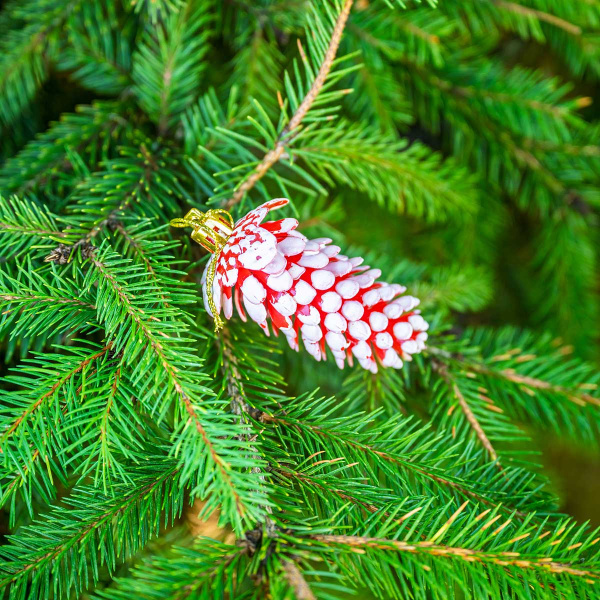 Шар 9DC5-H32B-1 5шт 9см "Шишка" красная с белой каймой (288)