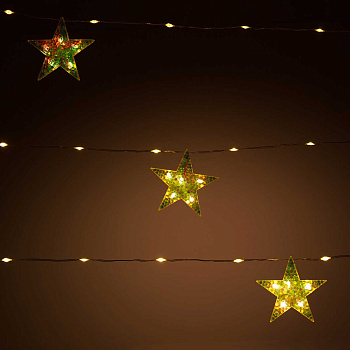 Гирлянда ЗВЕЗДЫ LLN-31-1-6 10ламп по 8см, 5м провод "капелька"Теплый Белый