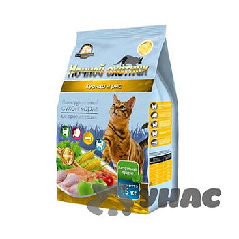 Ночной охотник Корм сухой для кошек пакет 1,5 кг Курица и рис