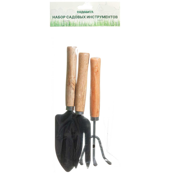 Набор инструментов HD1104/HD1014 садовый 3 предмета деревян.ручки (лопатка, вилка-рыхлитель, рыхлитель) 20-25см  (120)