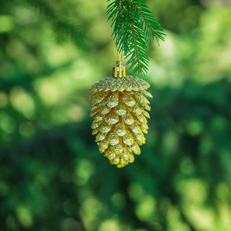 Шар 12ED3-3H-2 3шт 12см ("Шишка" золотая с блестящей каймой) (200)