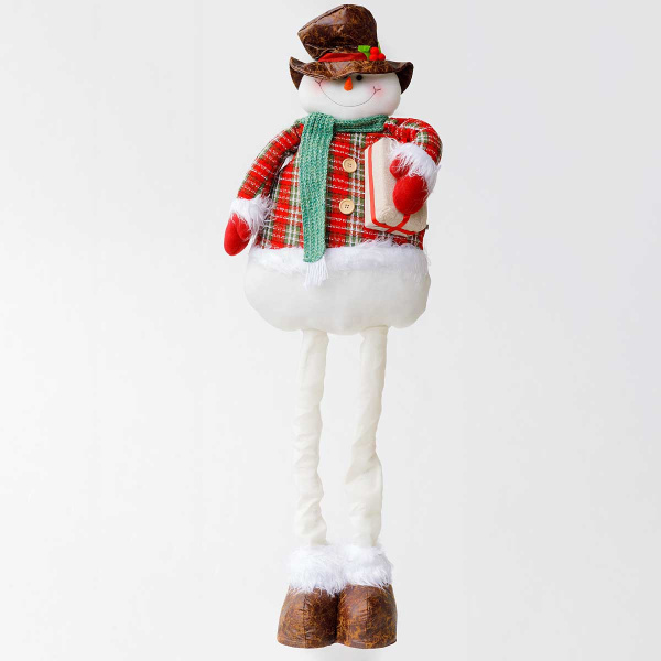 Фигура новогодняя AKK002B Снеговик 80-120см с телескопическими ногами, красно-зеленый