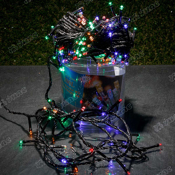 Гирлянда светодиодная  ЦВЕТНАЯ/11 метров, 140л,черный провод/