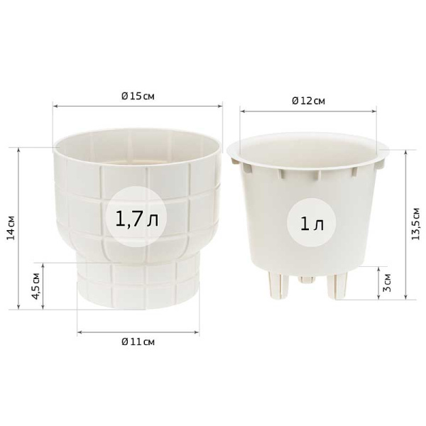 Кашпо КАРЕ D150мм 1л со вставкой кремовый М3256 х16 