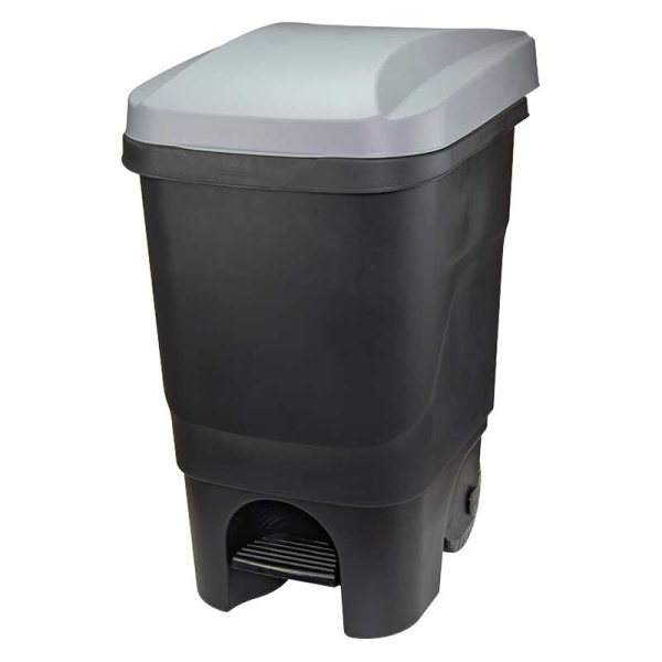 Бак 60л с педалью на колесах серый М2398