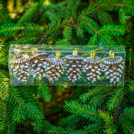 Шар 6DC6-H32-19 6шт 6см "Шишка" шоколадная с белой каймой (360