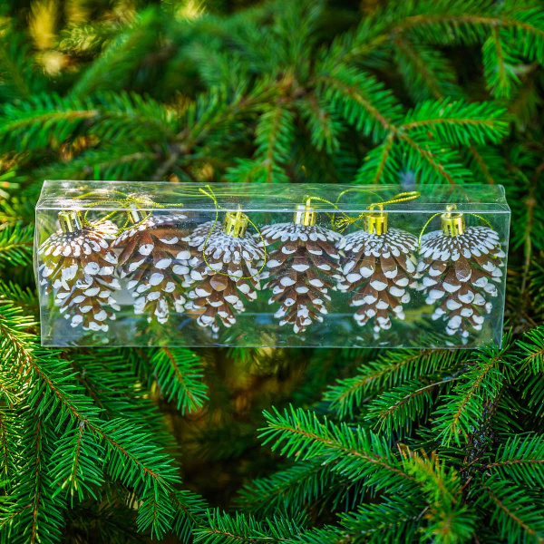 Шар 6DC6-H32-19 6шт 6см "Шишка" шоколадная с белой каймой (360