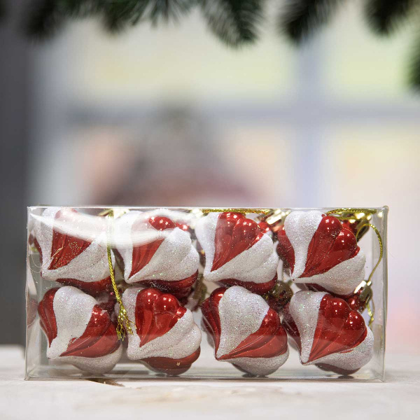 Шар 4ZDC8-J5B-4 8шт 4см "Юла" красная с белыми блестящими дольками