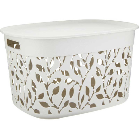 Коробка Флора 25 л с крышкой Белый Ротанг М2364