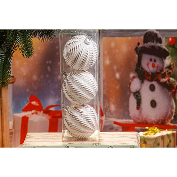 Шар А9-12015W+РР8 3шт 8см "Полоса"бело-розовый металл (96)