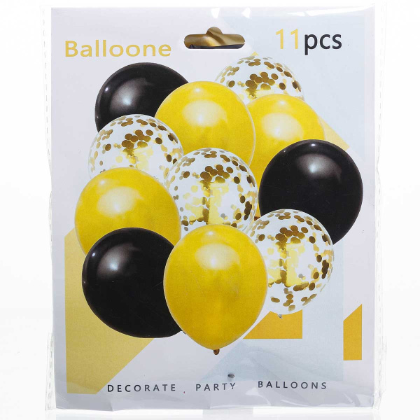 Набор воздушных шаров 11шт (латекс) ЧЕРНЫЙ/ЗОЛОТОЙ 9222-26 (600)