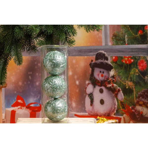 Шар А0-19001МЕ8 3шт 8см "Ветка" зеленая пастель(96)