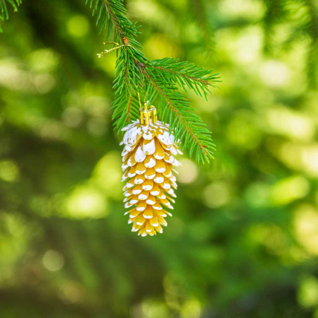 Шар 9DC5-H32B-2 5шт 9см "Шишка" золотая с белой каймой (288)