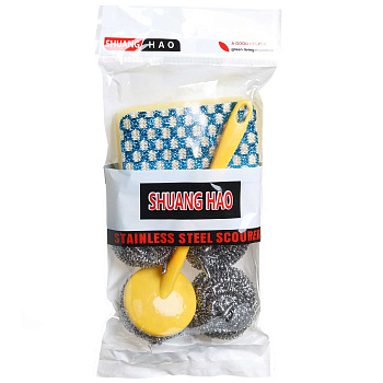 Набор для мытья посуды NA2448 (6 предметов ) 1губка д/посуды, 4 мет.мочалки, 1 держатель д/мет.мочалки  (200)