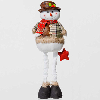 Фигура новогодняя CKK215B интерьерная Снеговик 44-74см с телескопическими ногами со звездой
