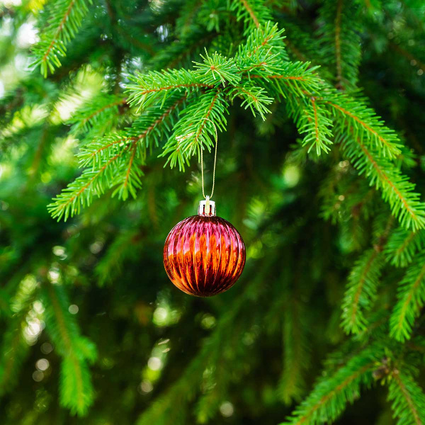 Набор елочных украшений JT25-HGS330 5см 6шт Шары красный (3шт дольки, 3шт с рисунком звезды) (240)