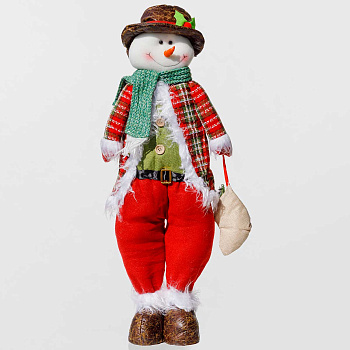 Фигура новогодняя AKK005B Снеговик 44-72см с телескопическими ногами, в штанах,красный