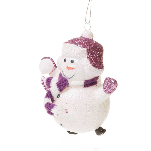 Шар SFOP21422-F 1шт 10см Снеговик в шапке фиолетовый (192)