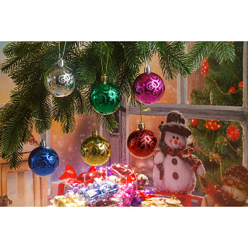 Шар Т567 6шт 6см (фактур.вензеля) микс (140)