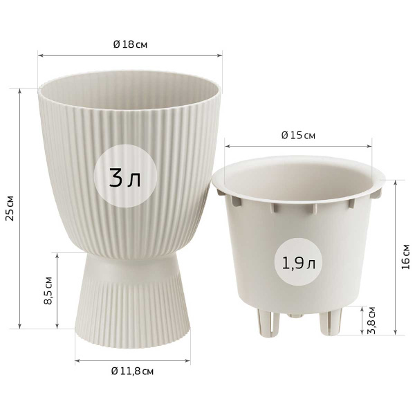 Кашпо ВЕЛЬВЕТ D180мм 1,9л со вставкой французcкий серый М3269 х8 