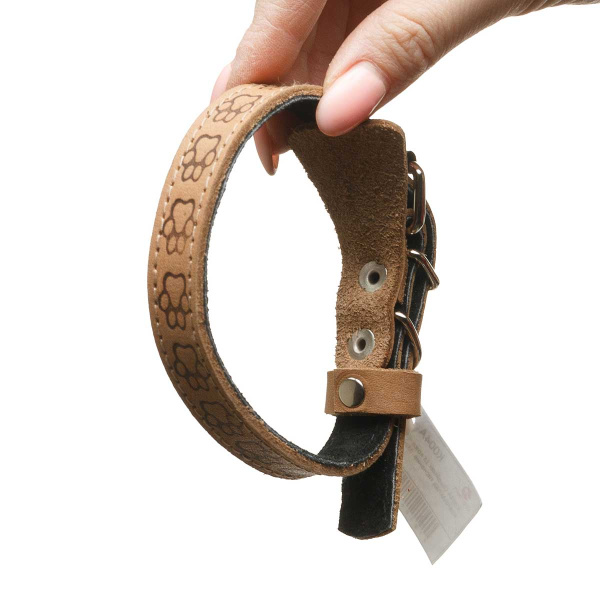 Ошейник кожа+кожаный подклад тиснение ширина 15 мм длина 35 см