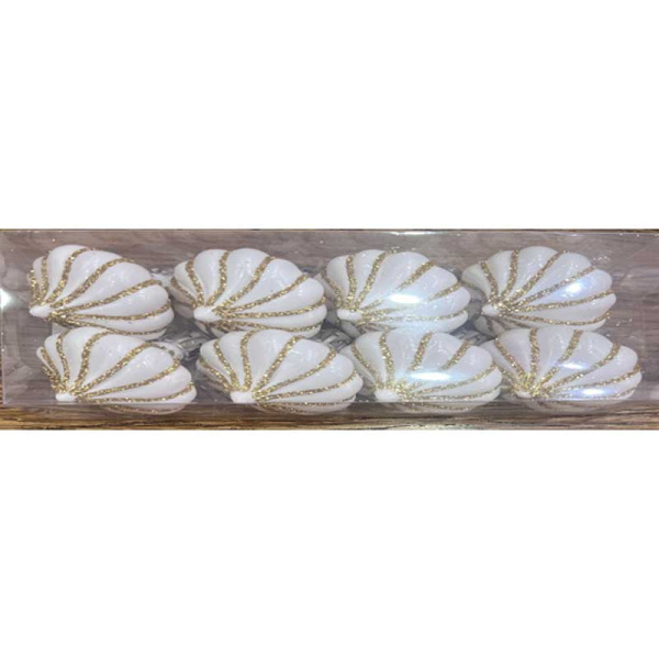 Шар 4ZDC8-H89 8шт 4см "Юла" белые с золотой нитью (168)
